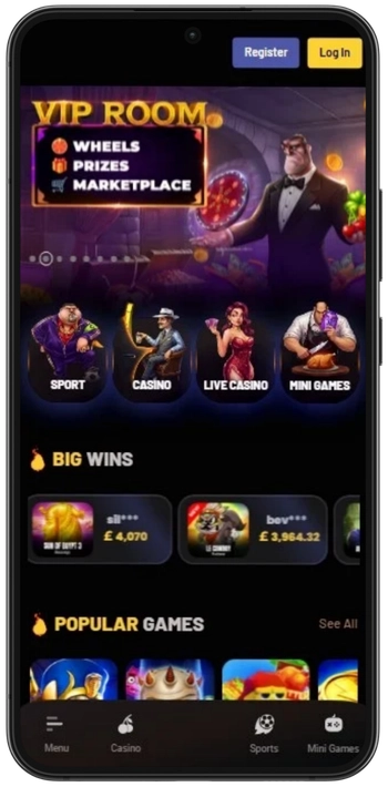 Jelly Express casino site opened on Android device