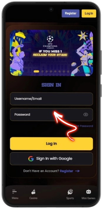 Jelly Express casino login screen on desktop
