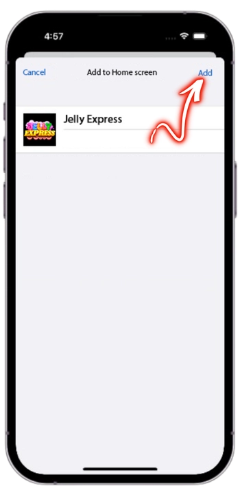 Jelly Express casino shortcut added to iPhone home screen